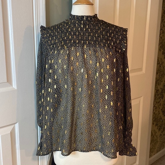 Elan Gold Leaf Blouse Size Medium w/ Ruching in Like New Condition - Picture 1 of 11